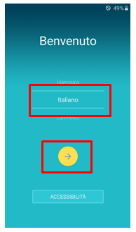 Nella prima schermata compare la lingua da selezionare