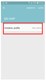 Se premi sopra ti compare la voce Condivisione Profilo