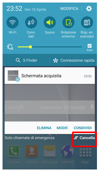 Se hai delle notifiche, per cancellarle premi su Cancella