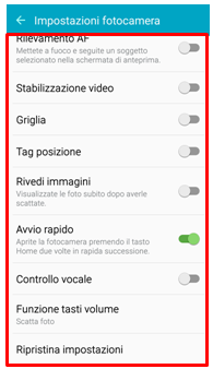 Dall'elenco, potrai modificare le varie opzioni a tuo piacimento