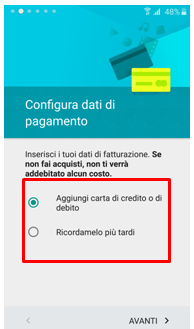Configura dati di pagamento