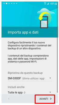 importa app e dati avanti