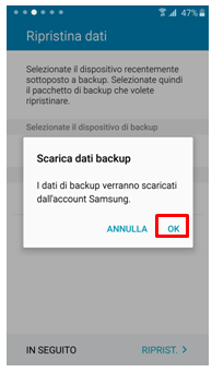 scarica dati backup