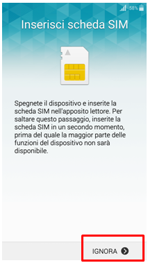 Se non hai la connessione internet puoi premere Ignora