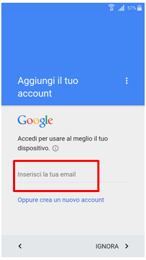 Inserisci ora il tuo account di Google