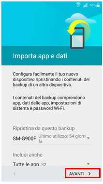 Importa app e dati