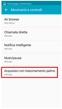 Vai alla voce Acquisisci con trascinamento palmo
