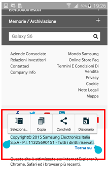 opzioni Seleziona copia condividi traduci