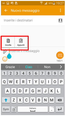 In questo esempio incolliamo le informazioni su Messaggi