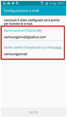Premi il tasto "Successivo" per proseguire ed assegnare il "Nome account"appena configurato ed il "Nome utente"