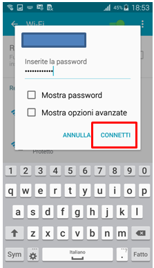 Digita la password di rete
