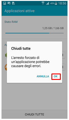 La chiusura delle applicazioni in questo modo potrebbe causare degli errori