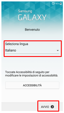 seleziona la lingua manualmente premi Avvio