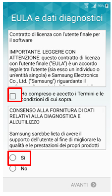Eula e dati diagnostici