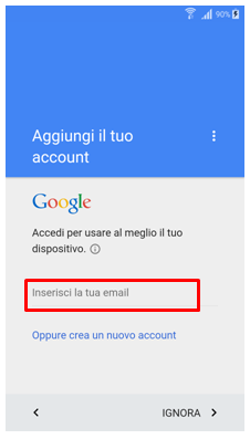 Inserisci ora il tuo account di Google