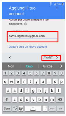 Aggiungi il tuo account