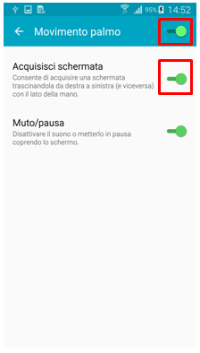 Attiva la voce Movimento palmo