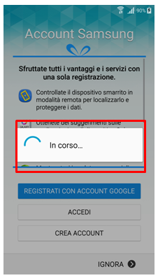 Inserisci ora l'account Samsung