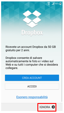 configurazione per l'account di Dropbox