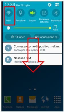 trascina la tendina in alto e premi su licona wifi