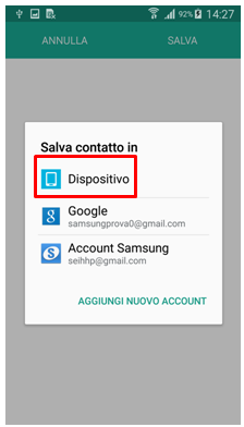 Possiamo aggiungere il contatto sia sul Dispositivo