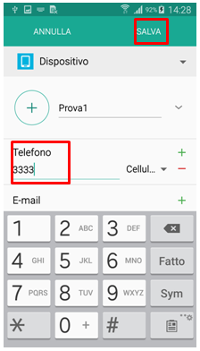salviamo il contatto sul dispositivo