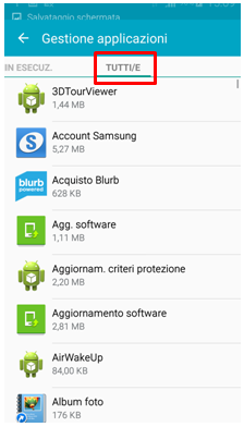 Seleziona l'applicazione che desideri disattivare dall'elenco Tutti/e