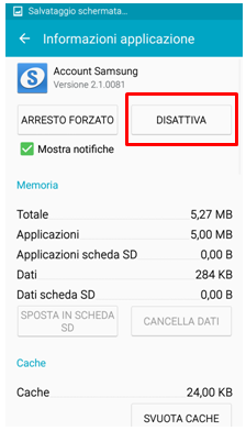 premi su Disattiva