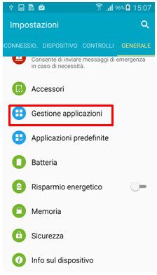 Seleziona Gestione applicazioni