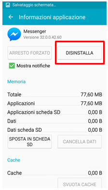 premi su Disinstalla
