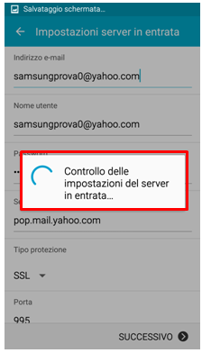 Controllo delle impostazioni del server in entrata