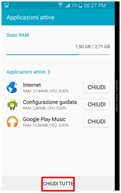 Scegli chiudi tutte per chiuderle
