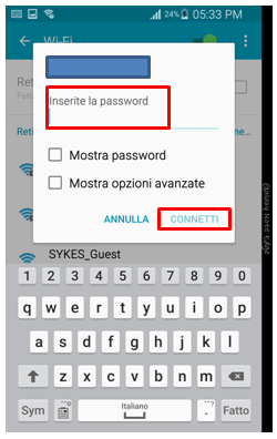 Digita la password di rete