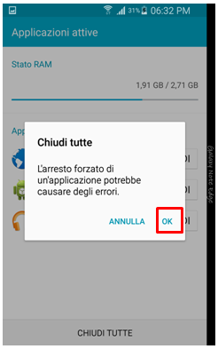 La chiusura delle applicazioni in questo modo potrebbe causare degli errori
