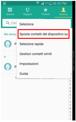 seleziona Sposta Contatti del dispositivo su