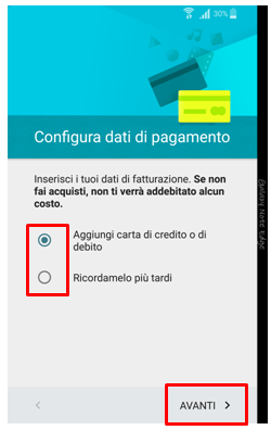 Configura dati di pagamento