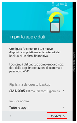 Importa app e dati