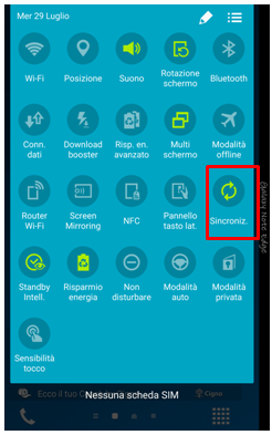 premi sull'icona con i 3 quadrati e 2 linee e verifica che Sincron sia attiva