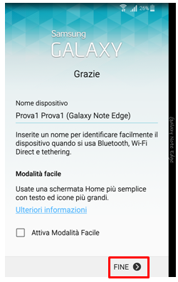 Per completare la procedura di configurazione, premi Fine