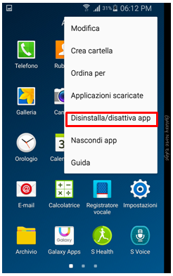 Premi su Disinstalla/disattiva app