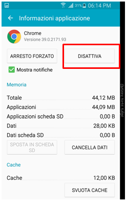 Poi premi su Disattiva