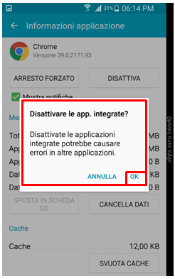 Non è consigliabile disattivare applicazioni di sistema in quanto potrebbero causare degli errori