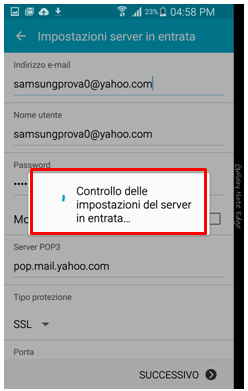 Controllo delle impostazioni del server in entrata