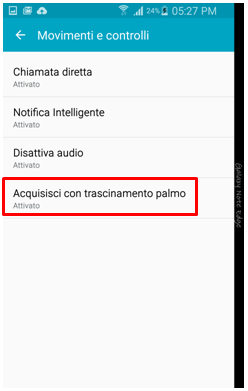Funzione di acquisizione con trascinamento palmo