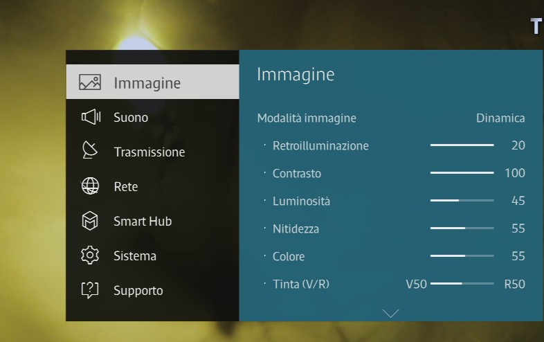 Menù immagine Smart TV