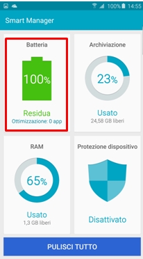 Puoi verificare la carica residua della tua batteria selezionando Batteria