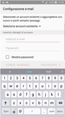 inserire il tuo indirizzo di posta elettronica e relativa password di accesso