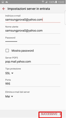 Impostazioni server in entrada