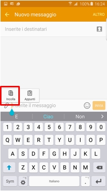 In questo esempio incolliamo le informazioni su Messaggi