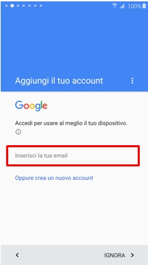 Aggiungi il tuo account